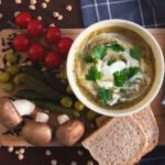 Polish Vegetarian Sour Rye Soup with Egg and Wild Mushrooms