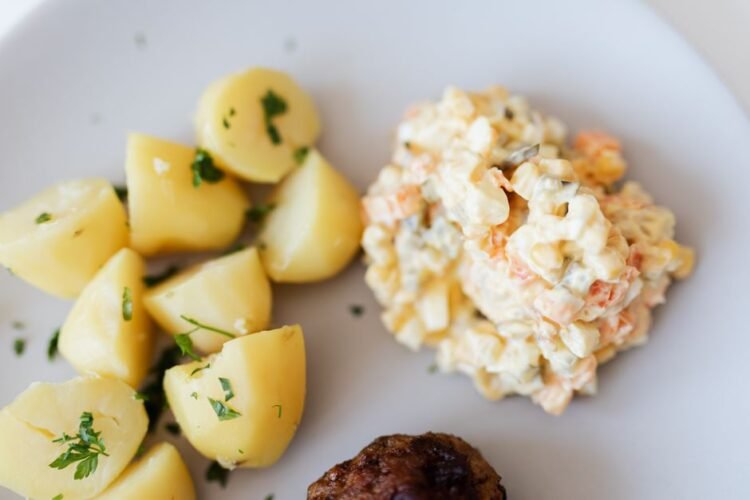 Russian Potato Salad with Ham and Pickles