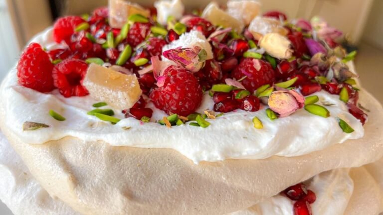 Russian-Style Pavlova Meringue with Honey and Walnuts