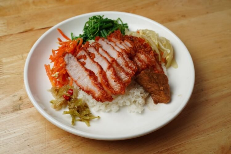 Saigon Broken Rice with Shredded Pork Skin and Steamed Egg Pork Loaf