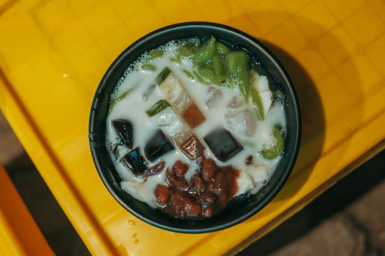 Singapore Chendol Iced Dessert with Coconut and Palm Sugar