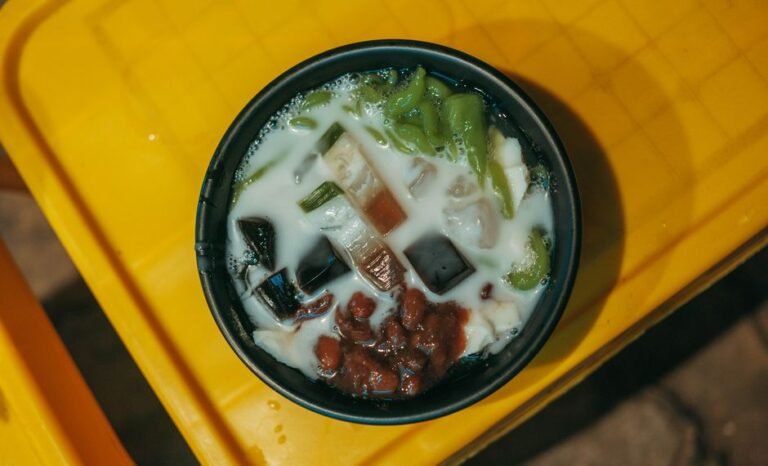Singapore Chendol Iced Dessert with Coconut and Palm Sugar