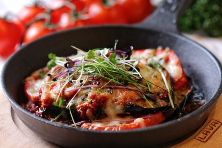Smoky Charred Eggplant with Eggs in Garlic-Tomato Sauce