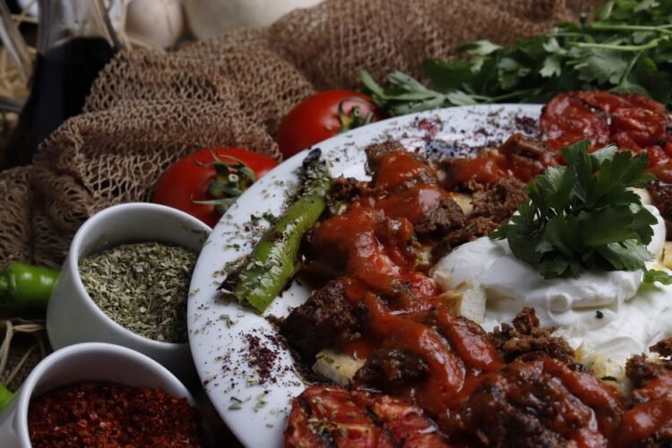 Smoky Eggplant Yogurt with Spiced Ground Lamb