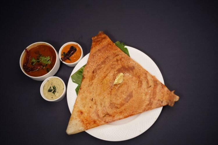 South Indian Masala Dosa Breakfast Set with Sambar and Chutneys