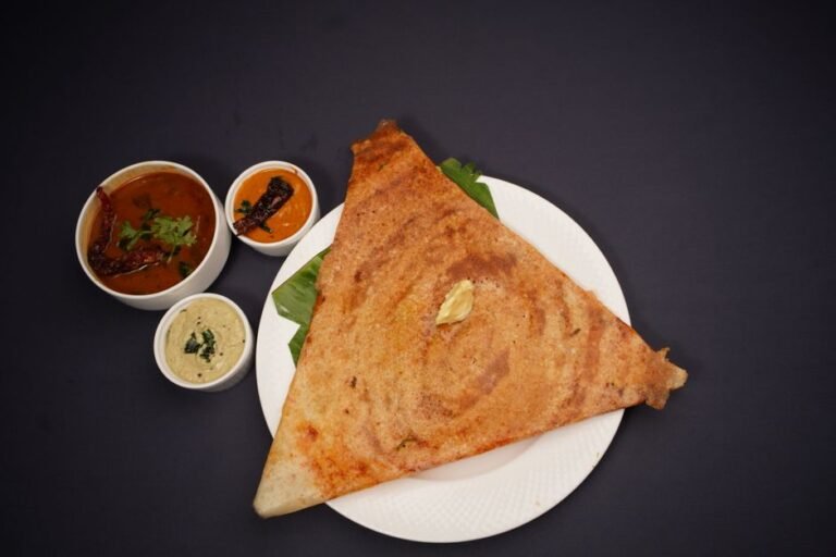 South Indian Masala Dosa Breakfast Set with Sambar and Chutneys