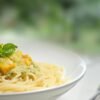 Spaghetti with Fried Zucchini and Provolone Cheese