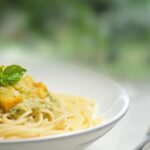 Spaghetti with Fried Zucchini and Provolone Cheese