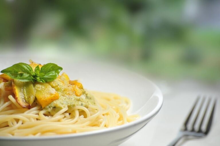 Spaghetti with Fried Zucchini and Provolone Cheese