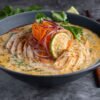 Straits Chinese Coconut Curry Noodle Soup with Prawns and Chicken