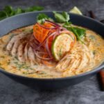 Straits Chinese Coconut Curry Noodle Soup with Prawns and Chicken