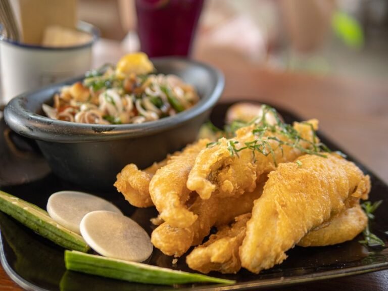 Thai Crispy Catfish Salad with Green Mango and Herbs