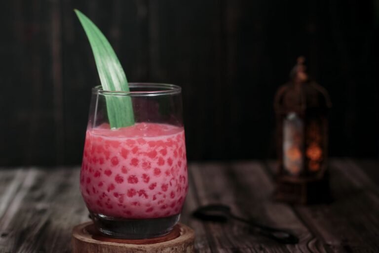 Thai Crunchy Red Water Chestnuts in Pandan Coconut Milk