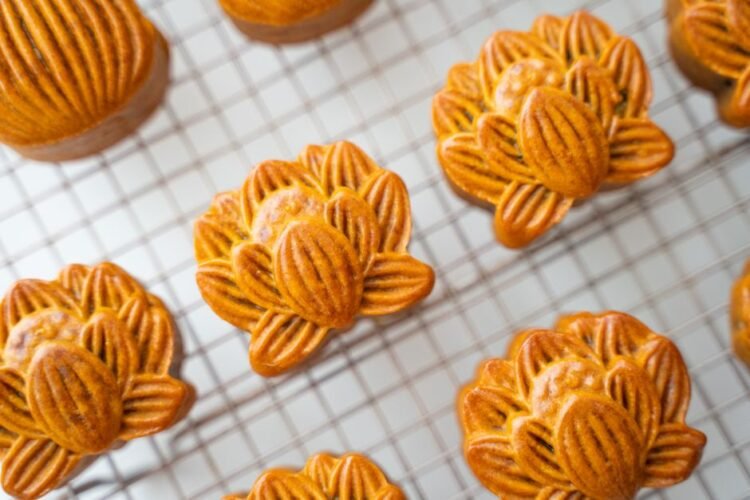 Traditional Vietnamese Baked Mooncake with Lotus Seed Paste and Salted Egg Yolk
