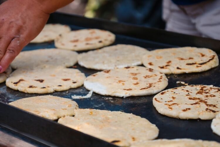 Venezuelan Corn Cakes with Cheese and Black Beans
