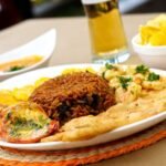 Venezuelan Shredded Beef Platter with Rice, Black Beans, and Sweet Plantains