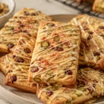 Brown Butter Cranberry Pistachio Shortbread with White Chocolate Drizzle