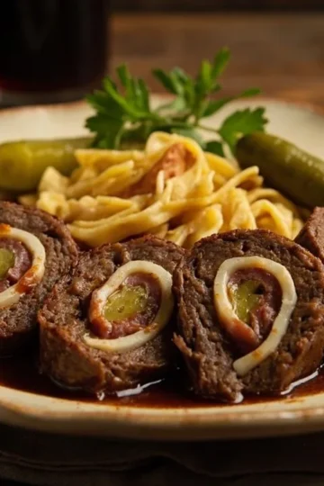 Classic German Beef Rouladen with Bacon and Pickles
