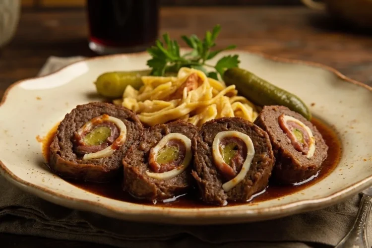 Classic German Beef Rouladen with Bacon and Pickles