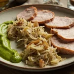 Classic German Smoked Pork Loin with Sauerkraut and Pea Puree