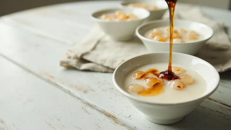 Classic Malaysian Sago Pudding with Coconut Milk and Palm Sugar Syrup