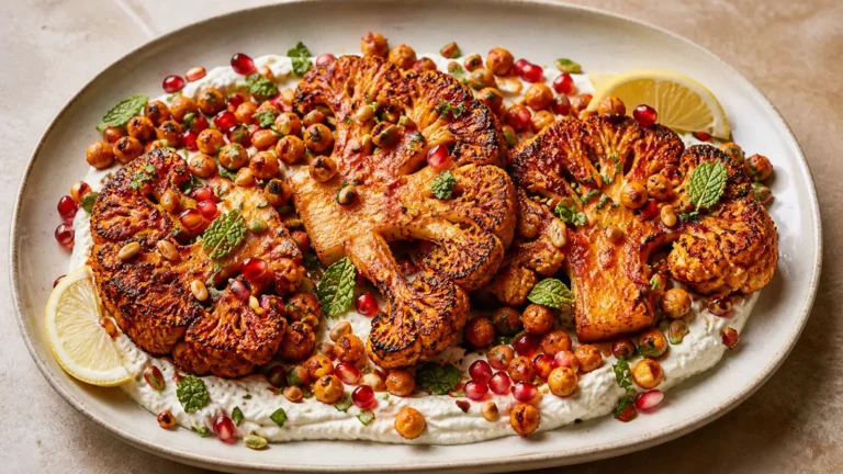 Harissa-Roasted Cauliflower Steaks with Whipped Feta and Crispy Chickpeas