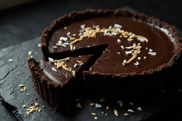 Salted Dark Chocolate Tahini Tart with Sesame Crust