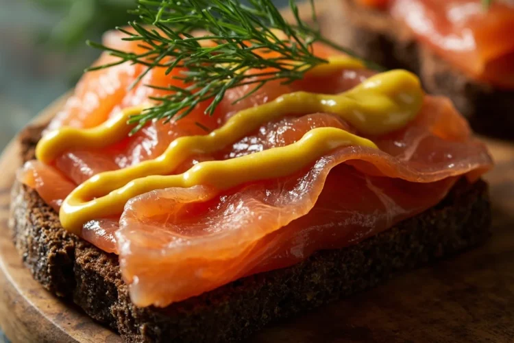 Finnish cured salmon (graavilohi) on rye bread