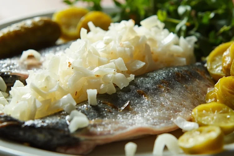 Dutch Raw Herring with Onions and Pickles