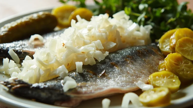Dutch Raw Herring with Onions and Pickles