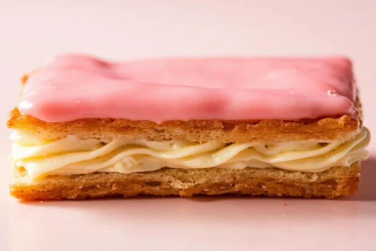 Dutch Pastry Slice with Vanilla Cream and Pink Glaze