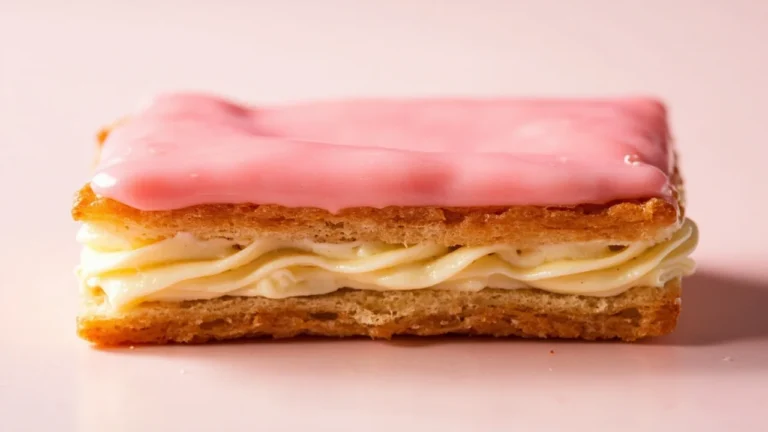 Dutch Pastry Slice with Vanilla Cream and Pink Glaze