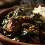 Togolese spinach and beef stew with rice