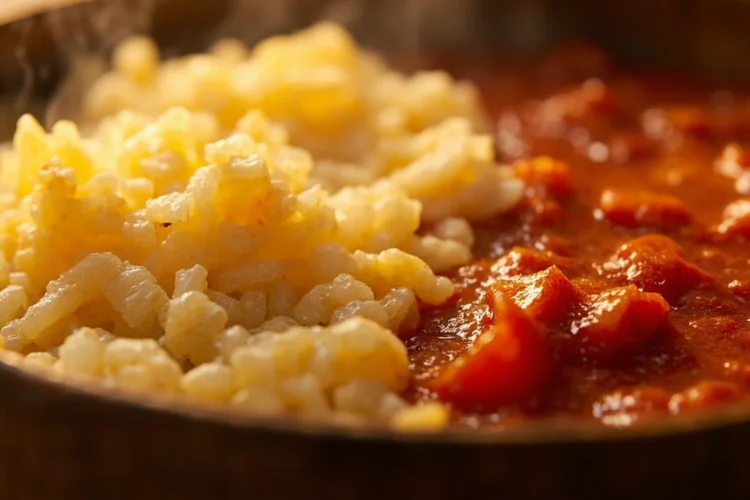 Togo style steamed cassava grains with tomato sauce
