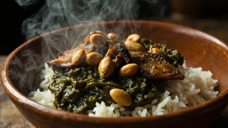 Angolan Cassava Leaf Stew with Smoked Fish and Peanuts