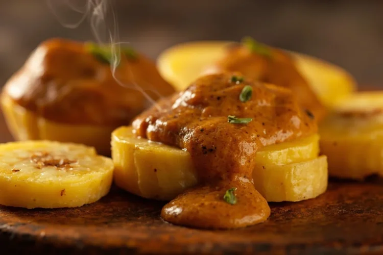 Congolese Steamed Plantains with Spiced Peanut Sauce
