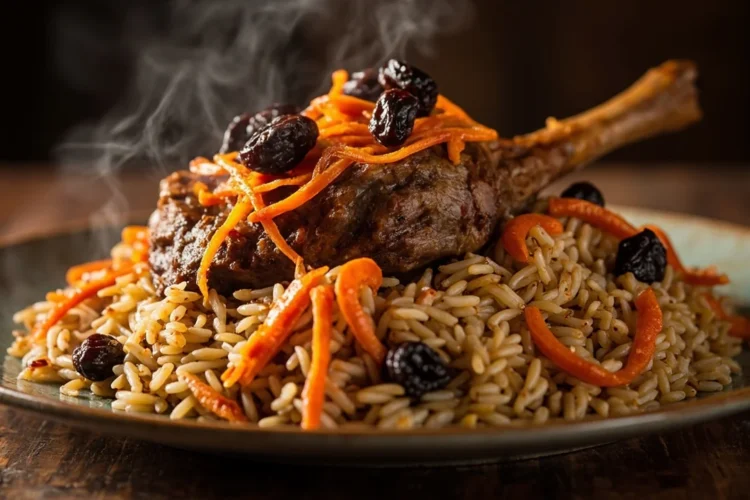 Afghan Whole-Spice Lamb Rice with Caramelized Carrots and Raisins