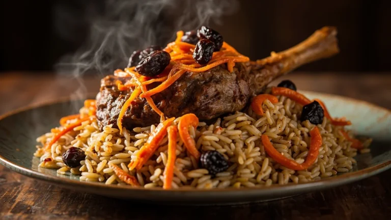 Afghan Whole-Spice Lamb Rice with Caramelized Carrots and Raisins