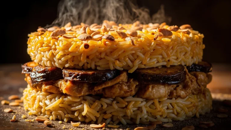 Jordanian Upside Down Rice with Chicken and Eggplant