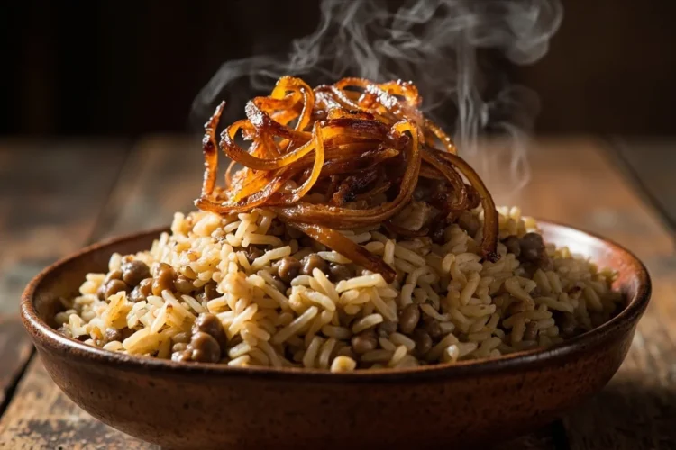 Jordanian lentil and rice pilaf with caramelized onions (mujaddara)