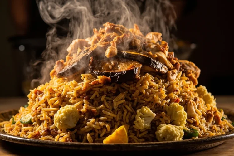 Palestinian Maqluba with Chicken and Vegetables