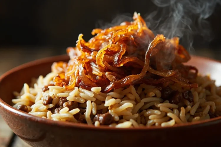 Palestinian Lentil and Rice with Caramelized Onions