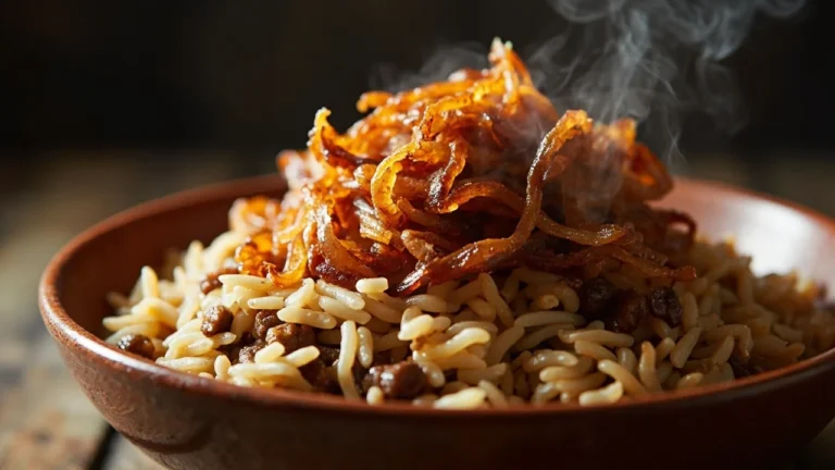 Palestinian Lentil and Rice with Caramelized Onions