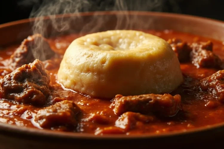 Yemeni Dough Porridge with Spiced Lamb and Tomato Sauce