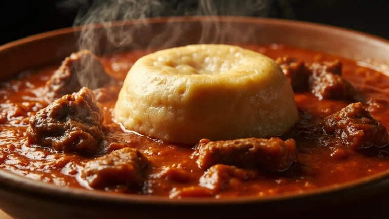 Yemeni Dough Porridge with Spiced Lamb and Tomato Sauce