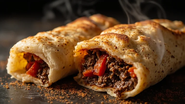 Yemeni Stuffed Crepe with Spiced Lamb and Tomato