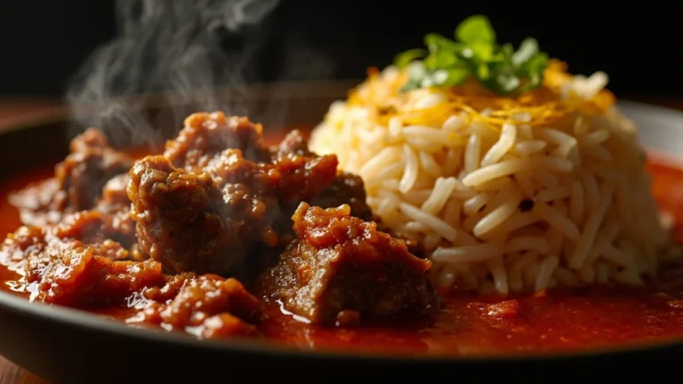 Kuwaiti Tomato Meat Stew with Saffron Basmati Rice