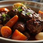 Classic French Braised Beef Rump with Red Wine and Vegetables