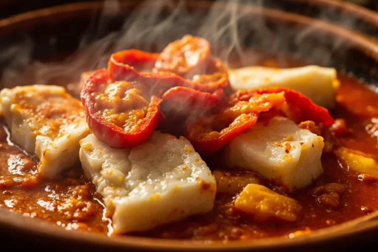 Valladolid-Style Salt Cod Stew with Roasted Peppers and Jamón