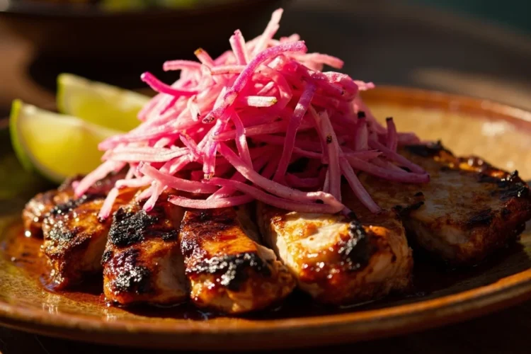 Yucatan citrus-grilled pork with pickled red onion
